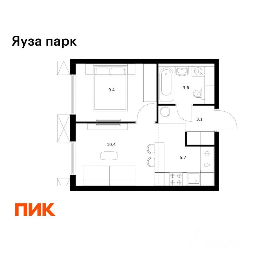1-комн. квартира, 32,2 м², в ЖК Яуза парк (ПИК)