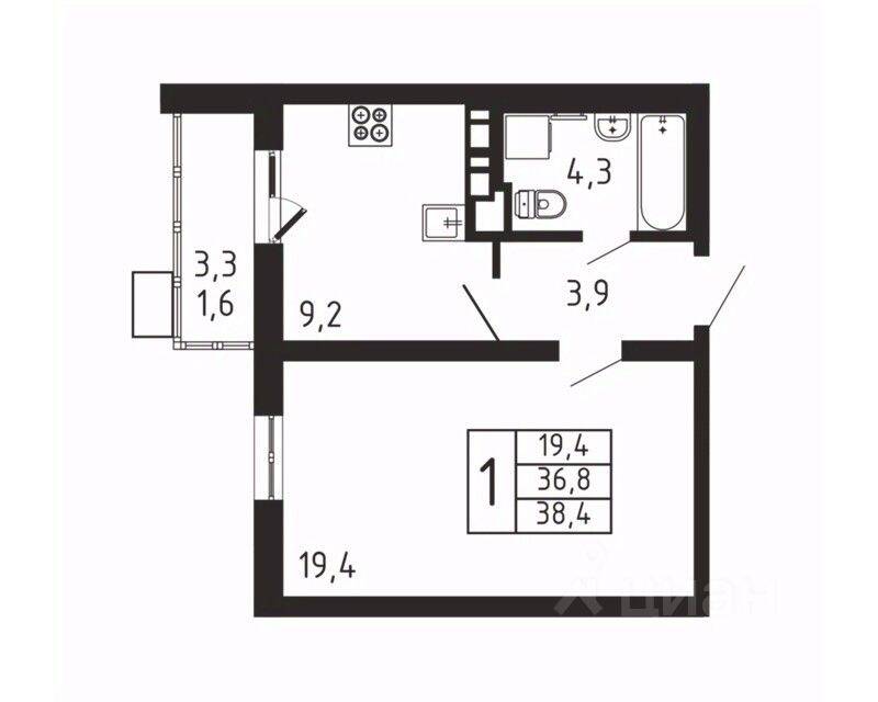 1-комн. квартира, 38,4 м², в ЖК «Пироговская Ривьера»