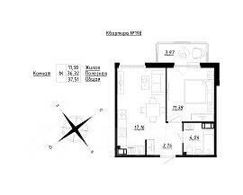 Планировка 1 комнатной квартиры, 37.51 м², в «Счастье 2.0»