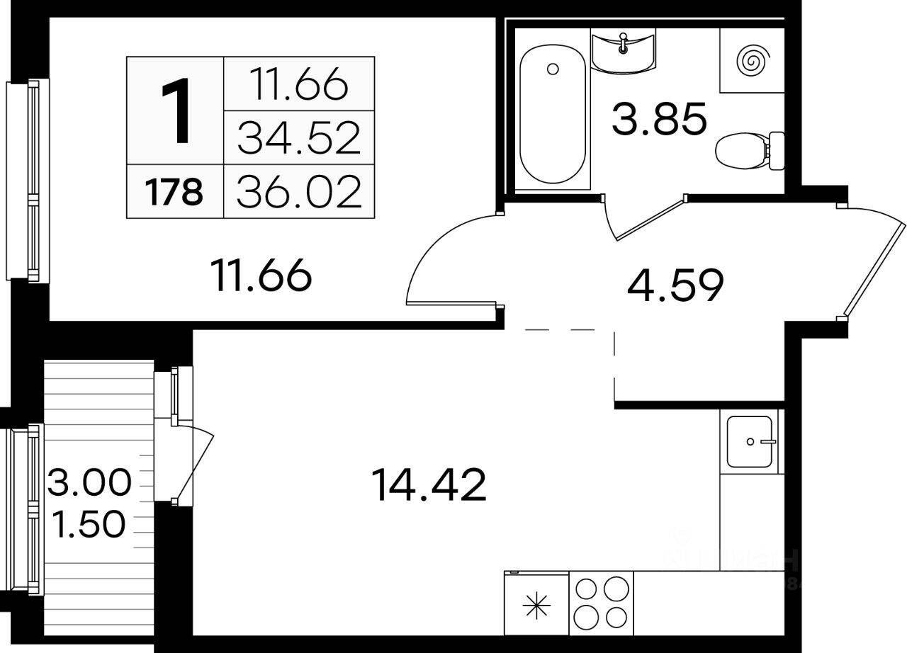 1-комн. квартира, 35,6 м², в ЖК GloraX Парголово