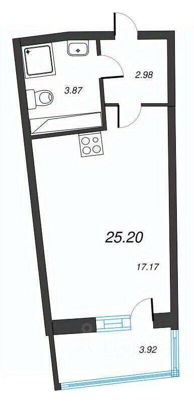 Квартира-студия, 25,2 м², в ЖК Левитан