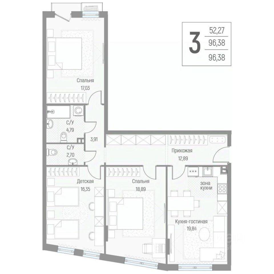 4-комн. квартира, 96,2 м², в Малоэтажный ЖК Эльйон