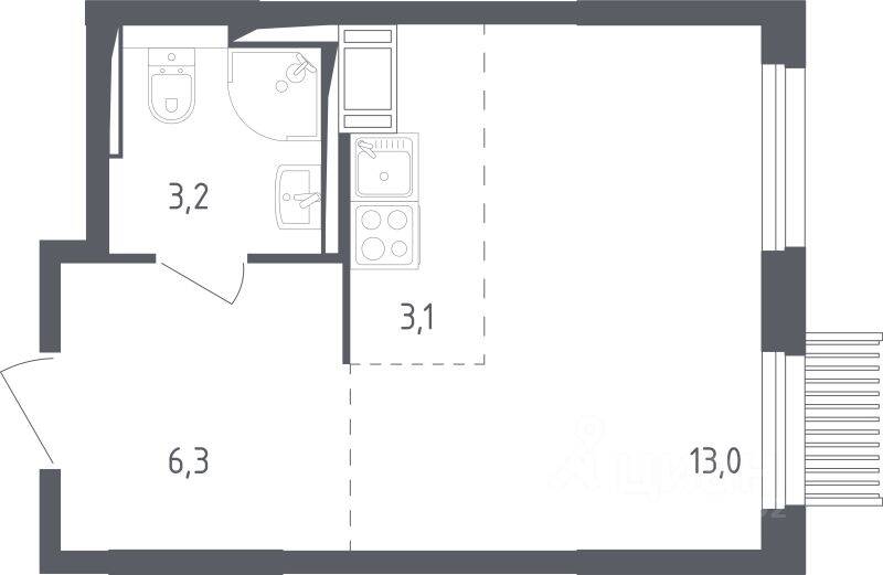 Квартира-студия, 25,2 м², в ЖК Мытищи Парк