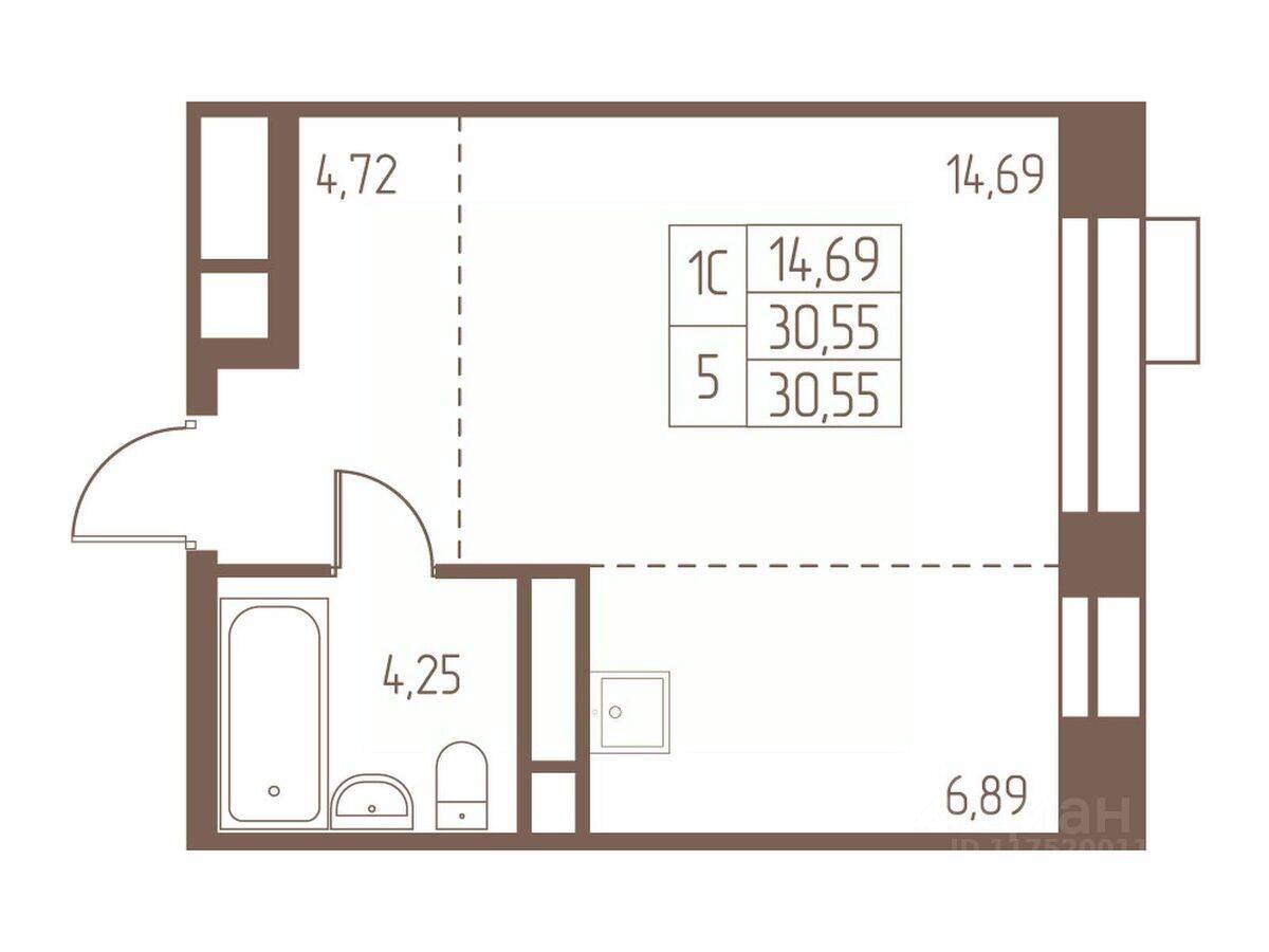 Квартира-студия, 30,6 м², в ЖК Западная Ивантеевка
