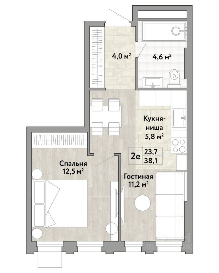 2-комн. квартира, 38,1 м², в ЖК Новые смыслы