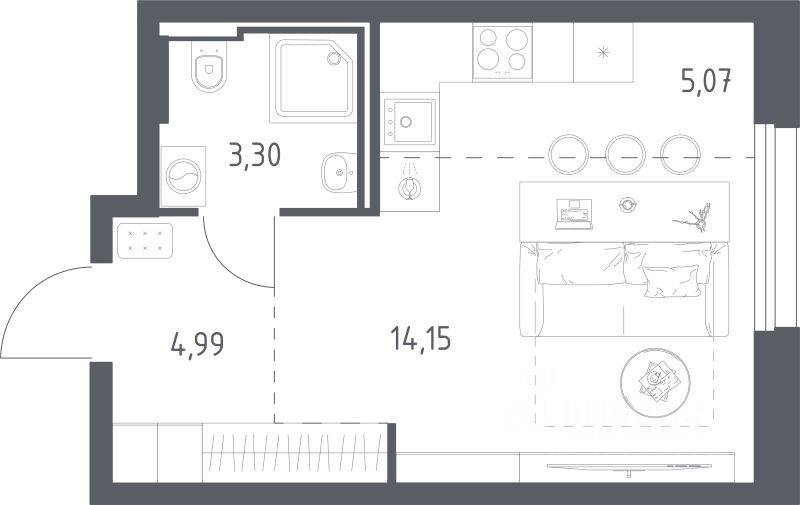 Квартира-студия, 27,51 м², в ЖК Квартал Строгино