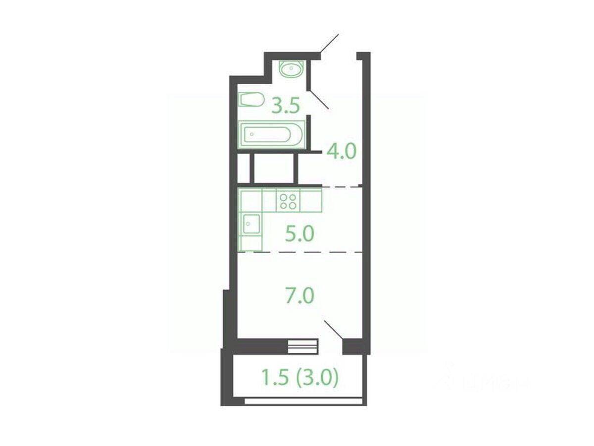 Планировка 1 комнатной квартиры, 20.8 м², в «Новые Котельники»