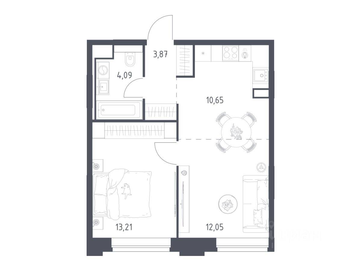 1-комн. квартира, 43,87 м², в Апарт-комплекс Верейская 41
