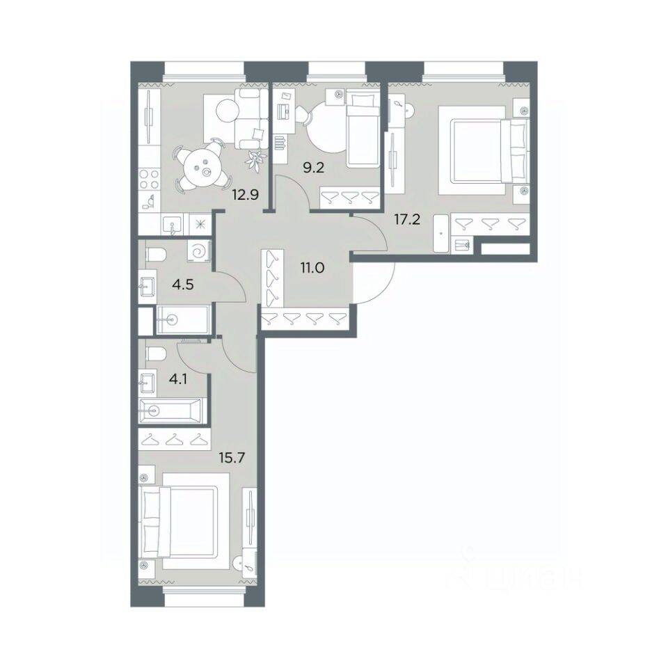3-комн. квартира, 74,6 м², в ЖК «Станиславский»