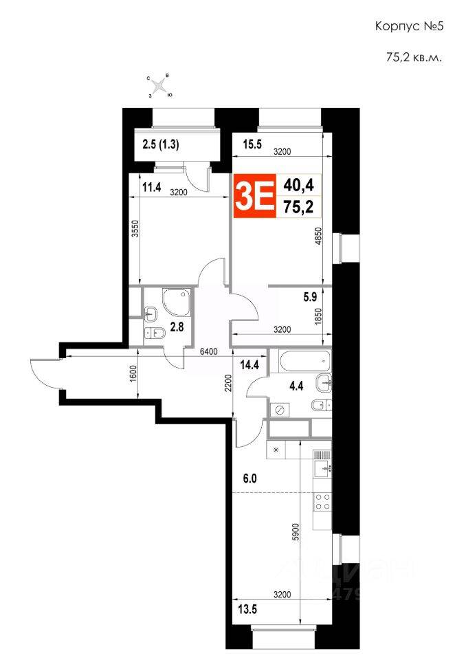 3-комн. квартира, 75,2 м², в ЖК Мытищи-Сити