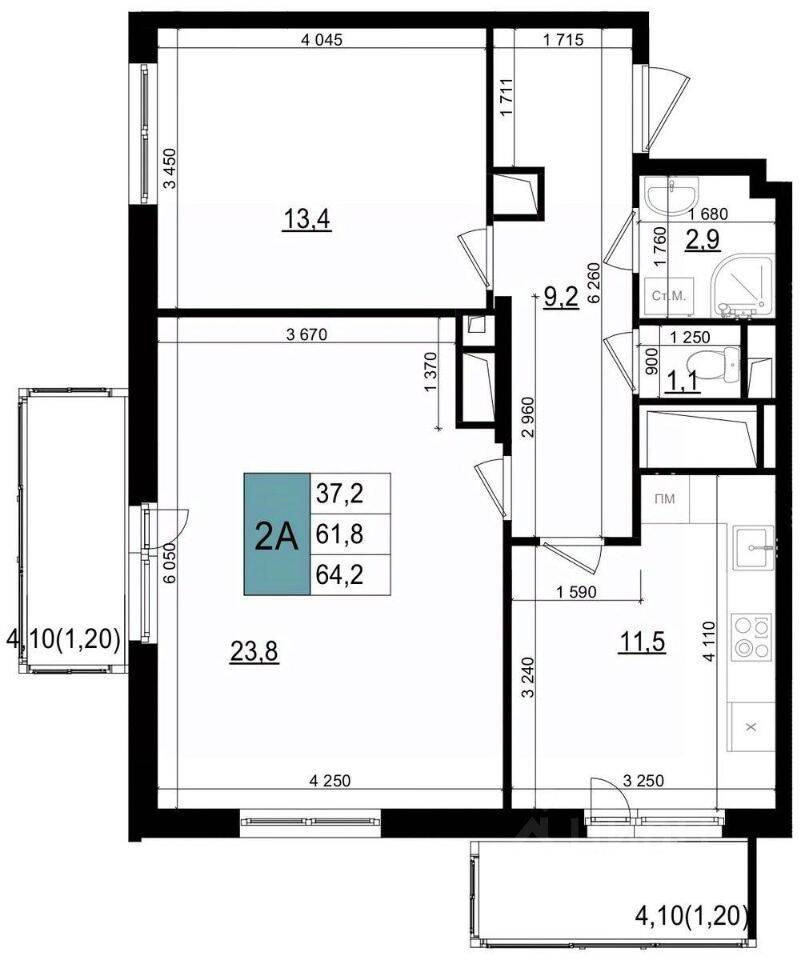 2-комн. квартира, 64,2 м², в ЖК «Одинцово сити»
