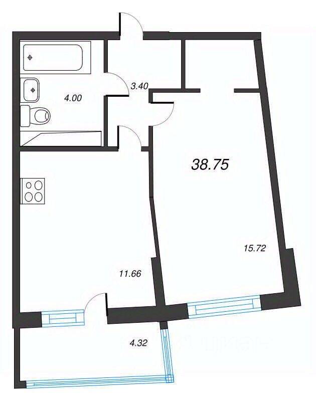 2-комн. квартира, 38,75 м², в ЖК Левитан