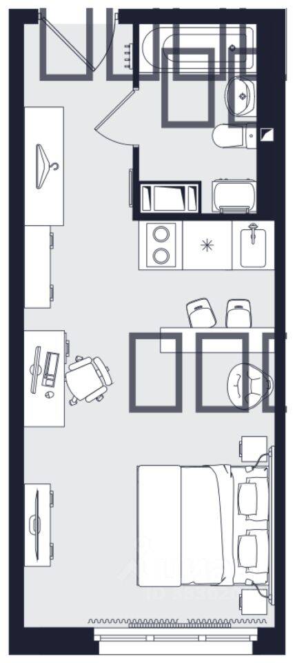 Планировка 1 комнатной квартиры, 28.46 м², в «Про.Молодость (Апартаменты Про.Молодость)»