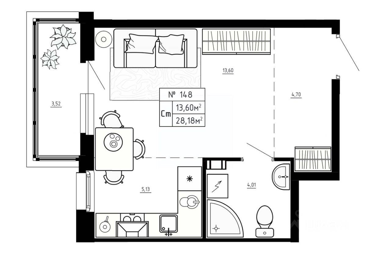 Квартира-студия, 28,18 м², в Малоэтажный ЖК Аннино Сити