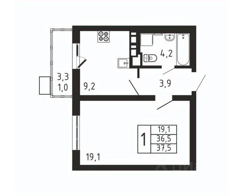 1-комн. квартира, 37,5 м², в ЖК «Пироговская Ривьера»