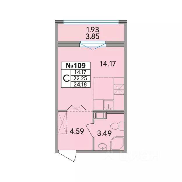 Квартира-студия, 24,18 м², в ЖК Рождественский квартал