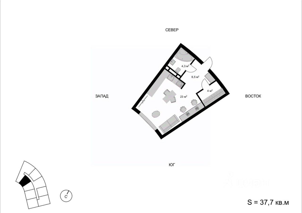 Квартира-студия, 37,7 м², в ЖК Мытищи-Сити