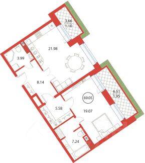 2-комн. квартира, 69,05 м², в ЖК Ariosto!