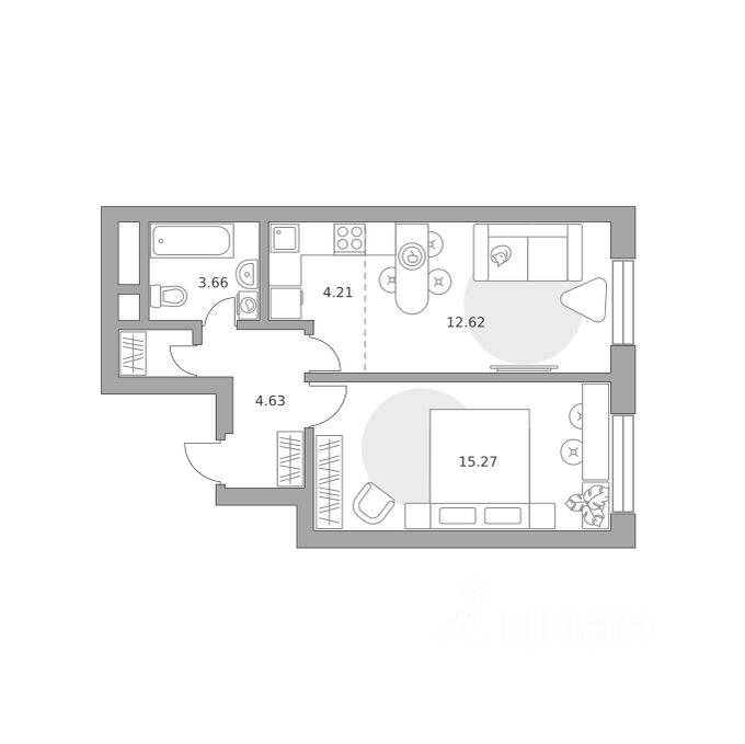 2-комн. квартира, 41,88 м², в ЖК Ильинойс