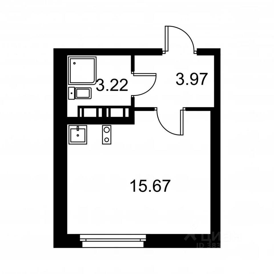 Квартира-студия, 22,86 м², в ЖК Квартал Заречье