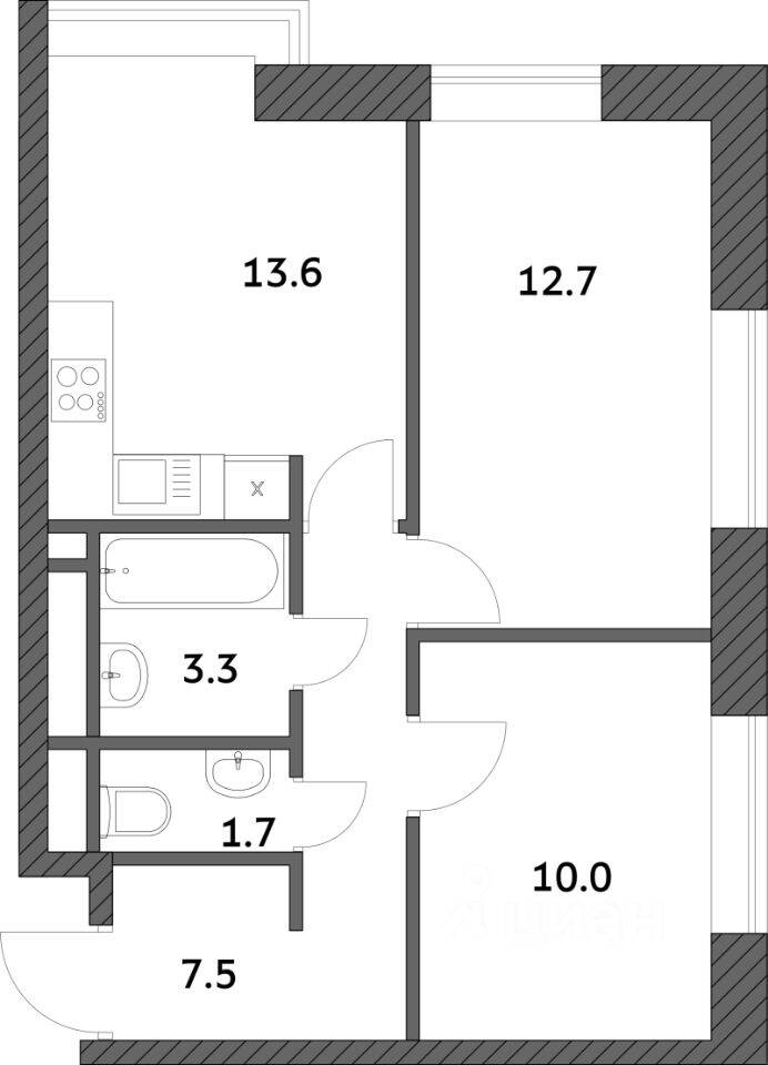 2-комн. квартира, 48,75 м², в ЖК «Городские истории»