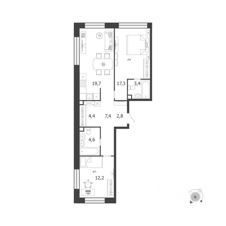 2-комн. квартира, 71,8 м², в ЖК Жилой квартал Shagal