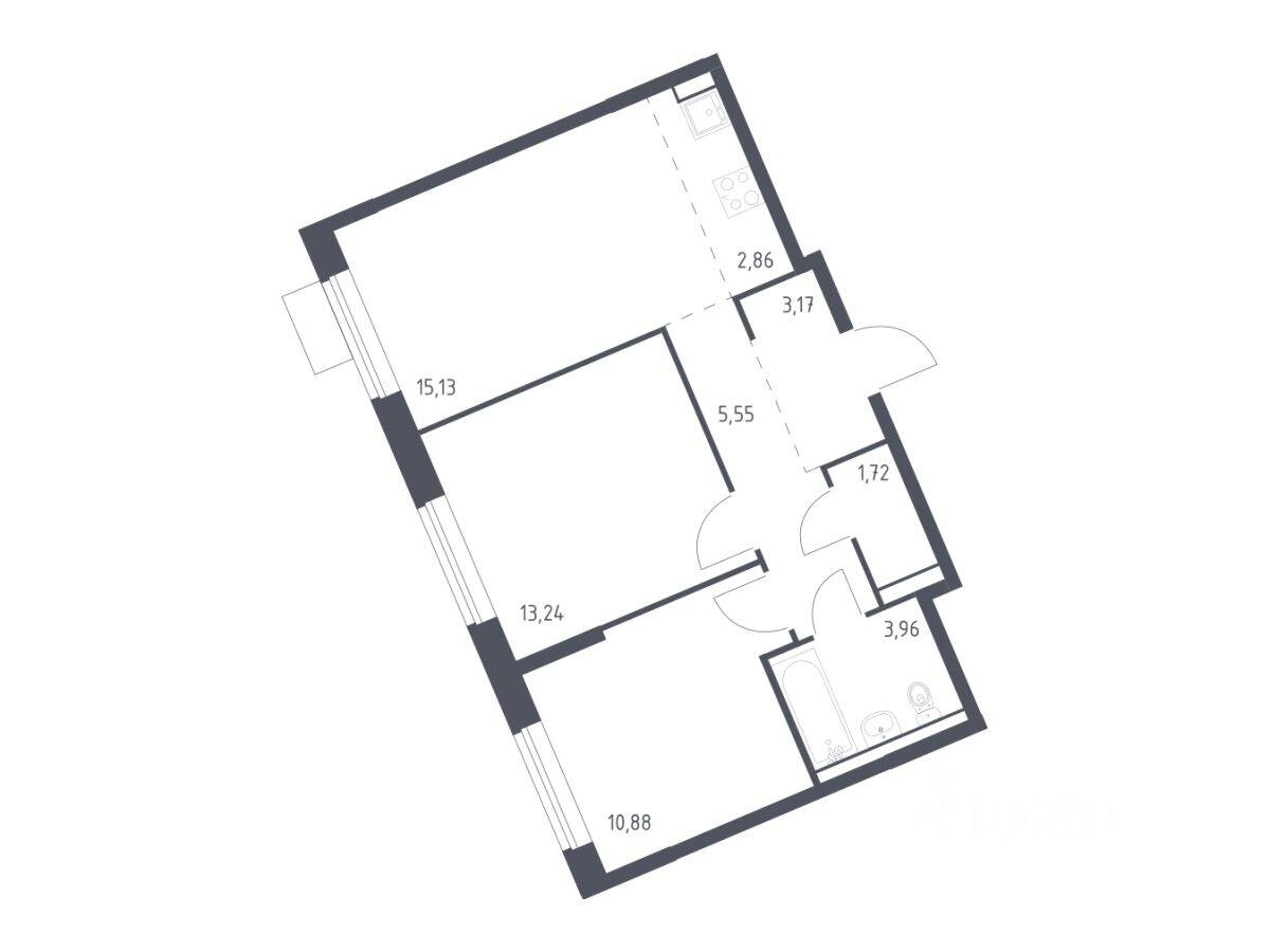 2-комн. квартира, 56,51 м², в ЖК Молжаниново