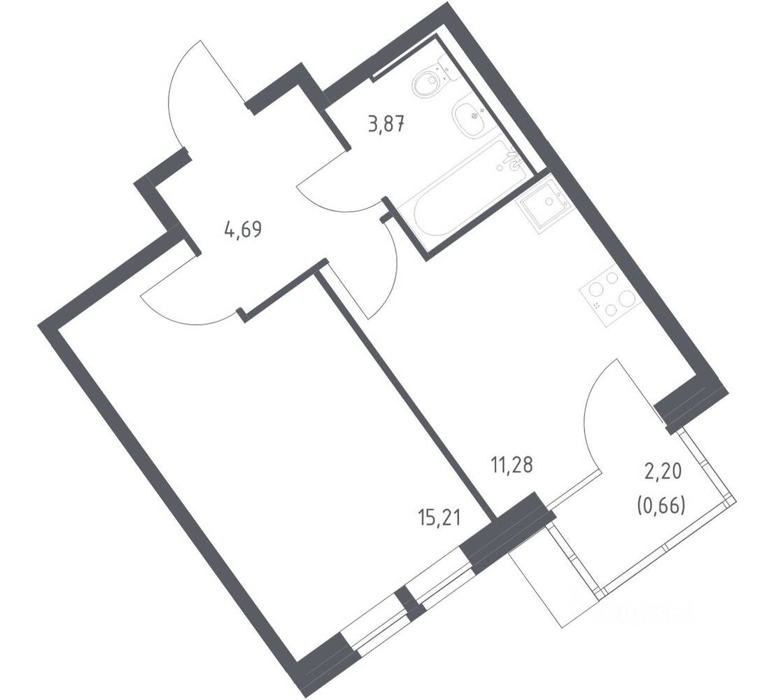 1-комн. квартира, 35,71 м², в ЖК Молжаниново