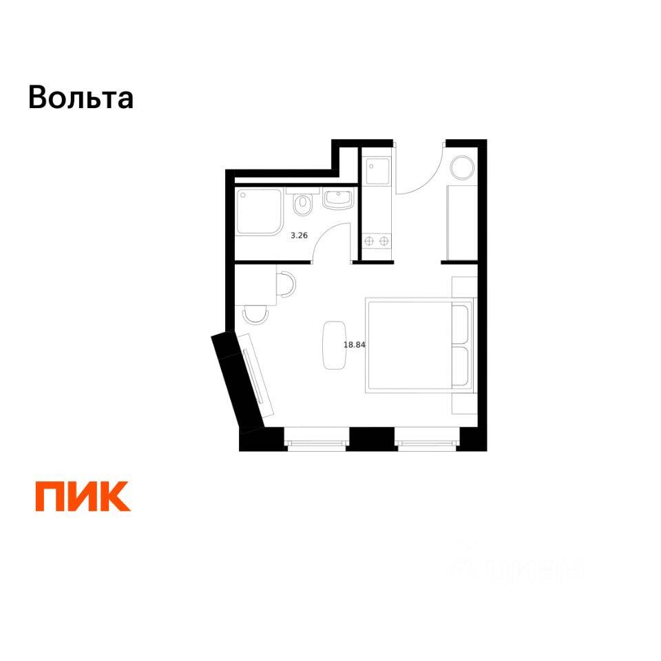 Квартира-студия, 21,5 м², в Апарт-комплекс Вольта