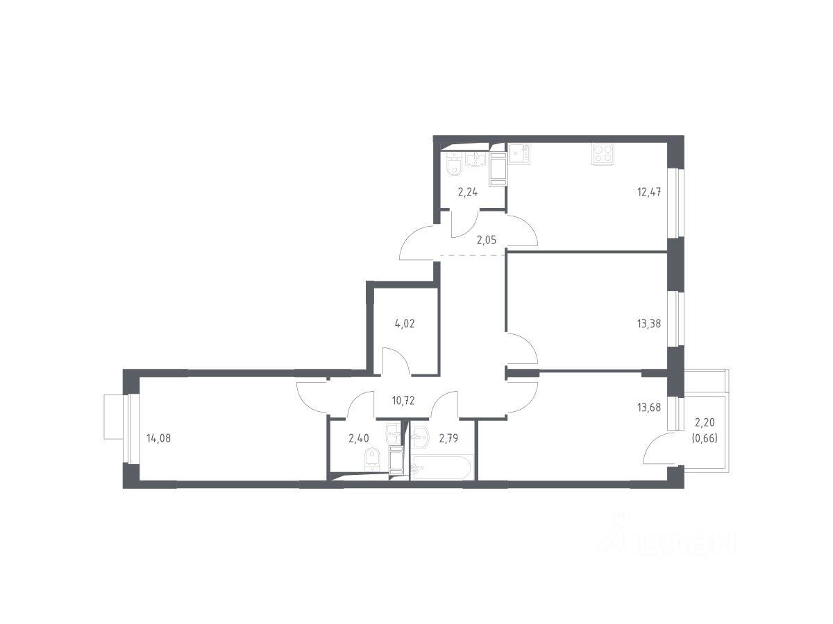 3-комн. квартира, 78,49 м², в ЖК Пятницкие Луга