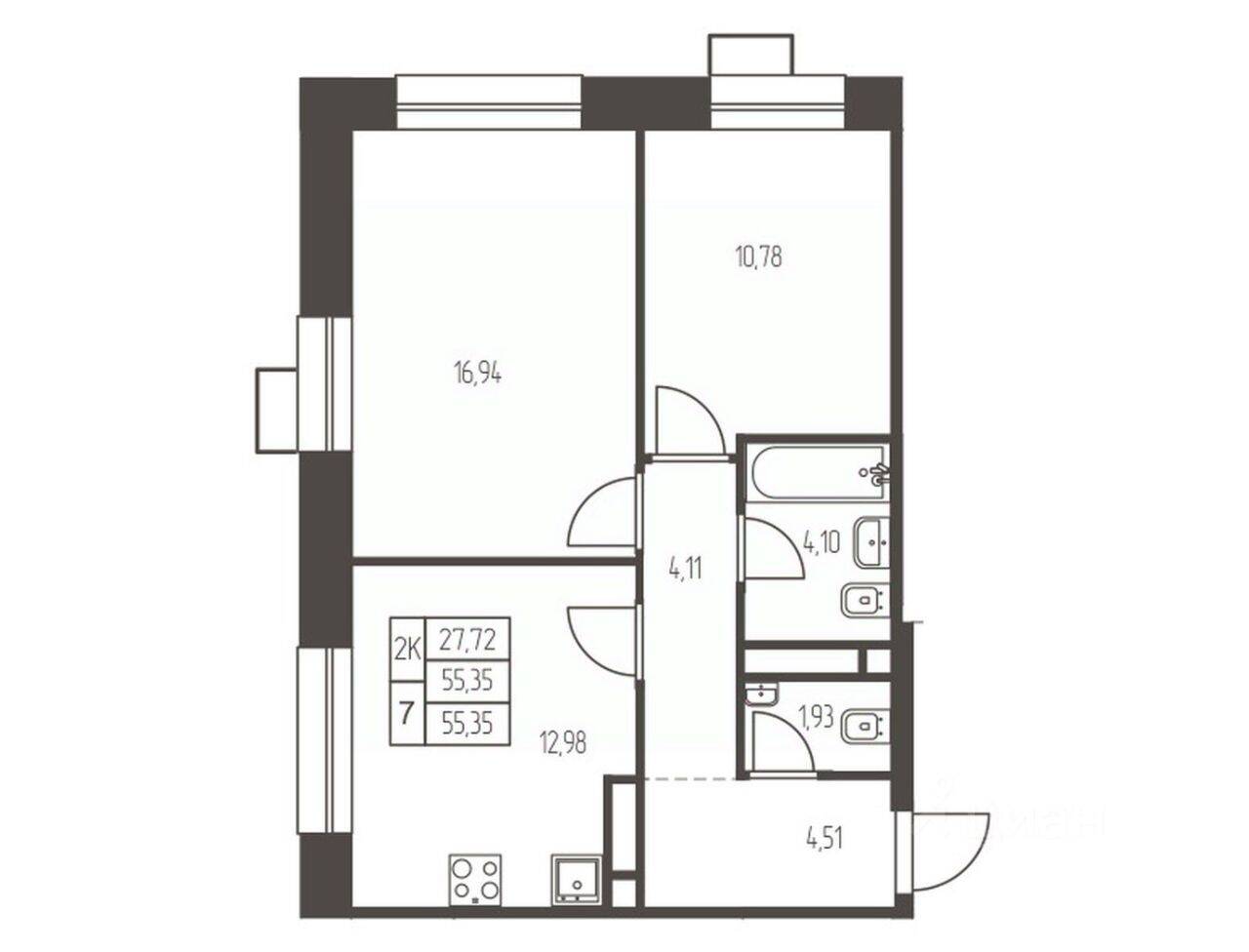 2-комн. квартира, 55,4 м², в ЖК Новая Ивантеевка