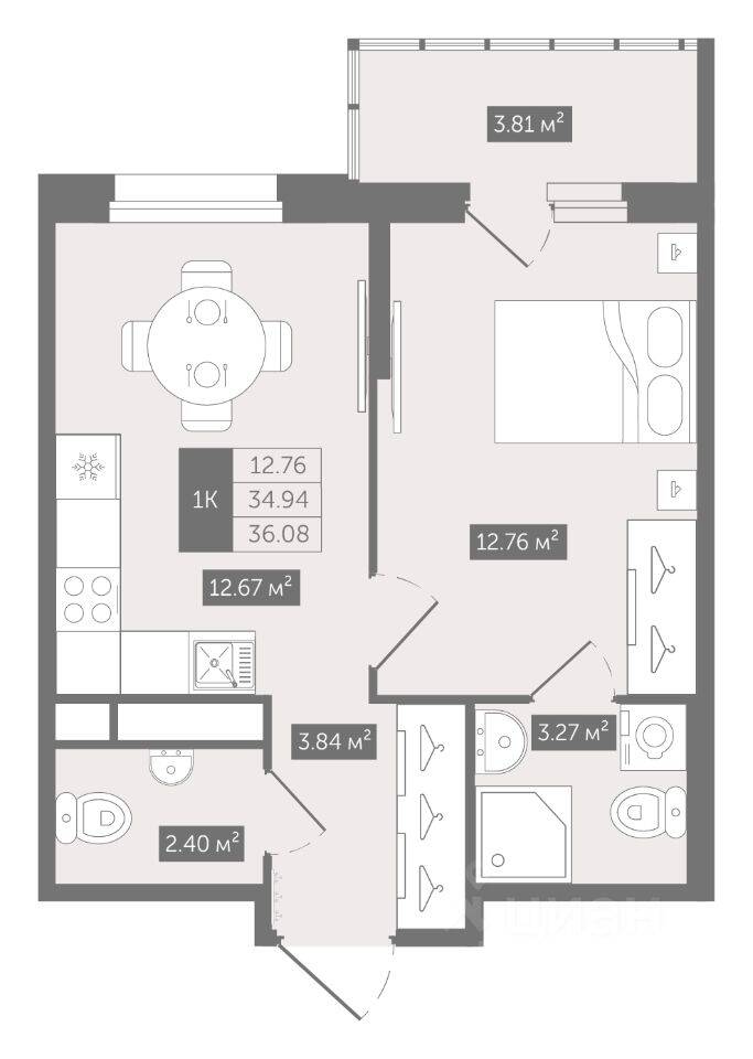 1-комн. квартира, 36,08 м², в ЖК UP-квартал «Воронцовский»