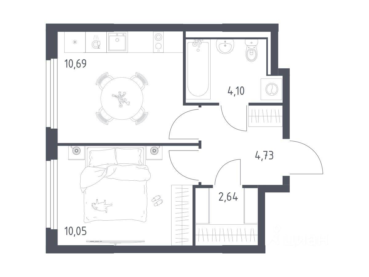 1-комн. квартира, 32,21 м², в ЖК «Пригород Лесное»