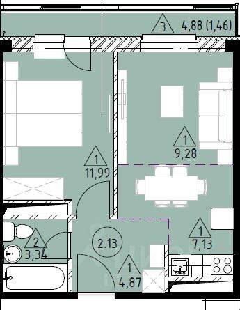 2-комн. квартира, 38,06 м², в ЖК Марусино-6