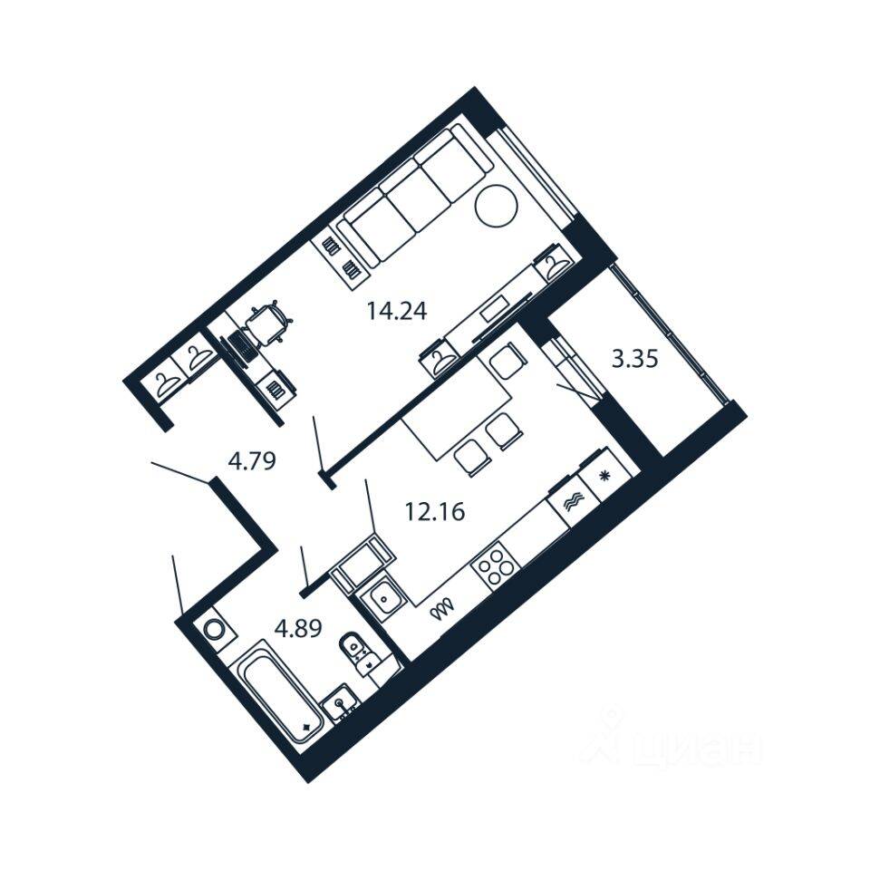 1-комн. квартира, 35,1 м², в ЖК Полис ЛАВрики