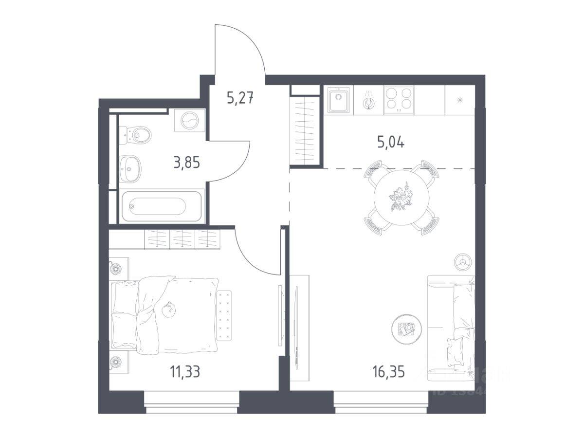 1-комн. квартира, 41,84 м², в ЖК Богдановский Лес