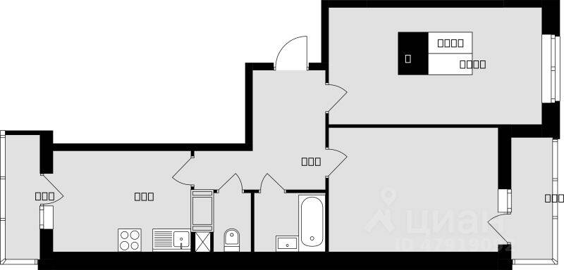 Планировка 2 комнатной квартиры, 55.8 м², в «Красная горка»