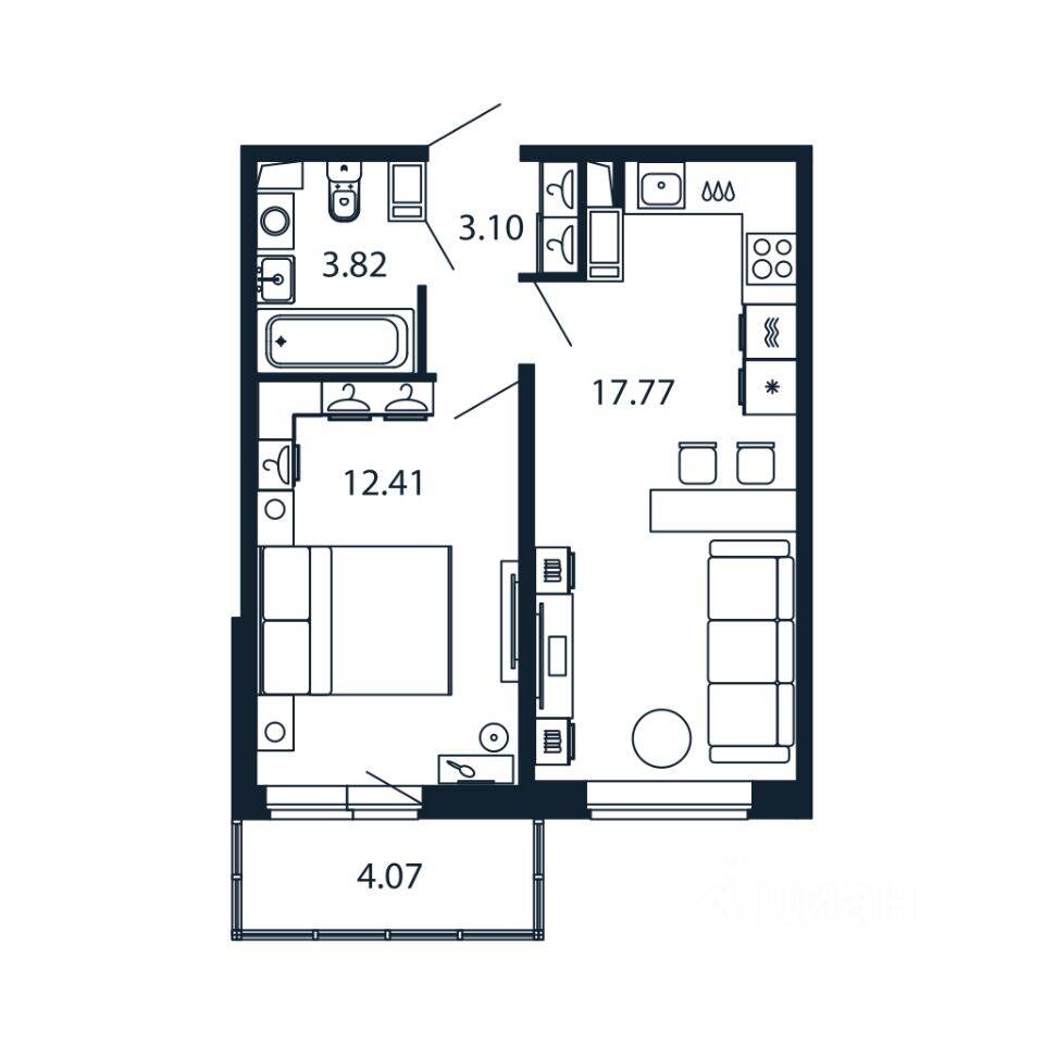 1-комн. квартира, 36,4 м², в ЖК Полис ЛАВрики