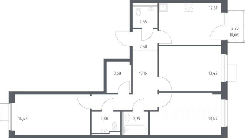 3-комн. квартира, 79,15 м², в ЖК Молжаниново