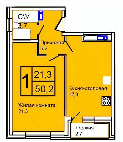 1-комн. квартира, 50,2 м², в ЖК «Троицкий»