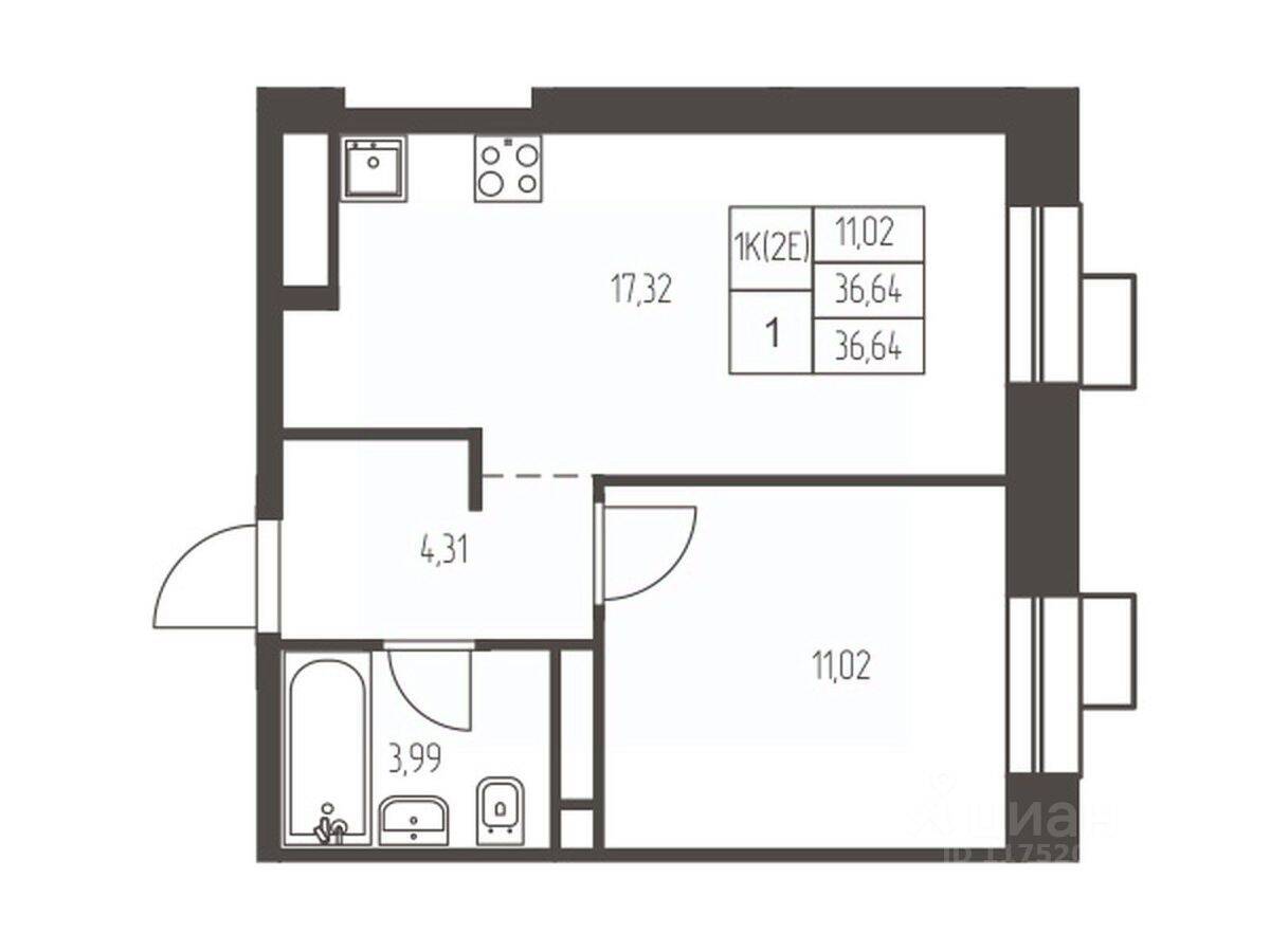 1-комн. квартира, 36,6 м², в ЖК Новая Ивантеевка