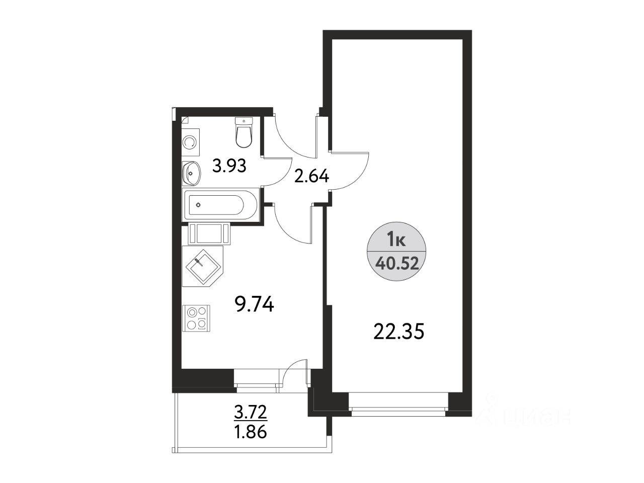 1-комн. квартира, 40,52 м², в ЖК Дом на Сиреневой (Щелково)
