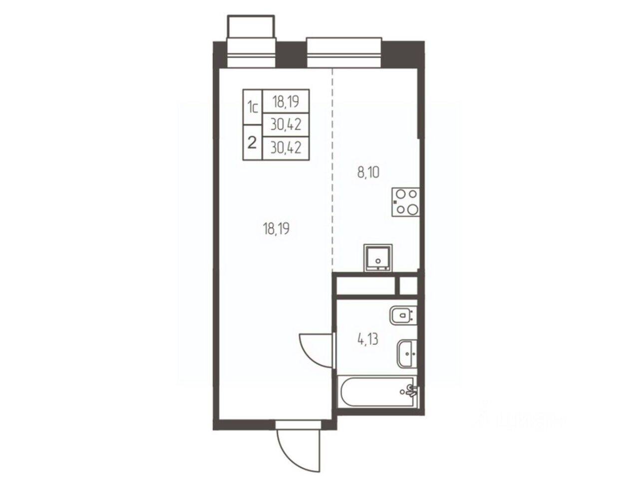 Квартира-студия, 30,4 м², в ЖК Новая Ивантеевка