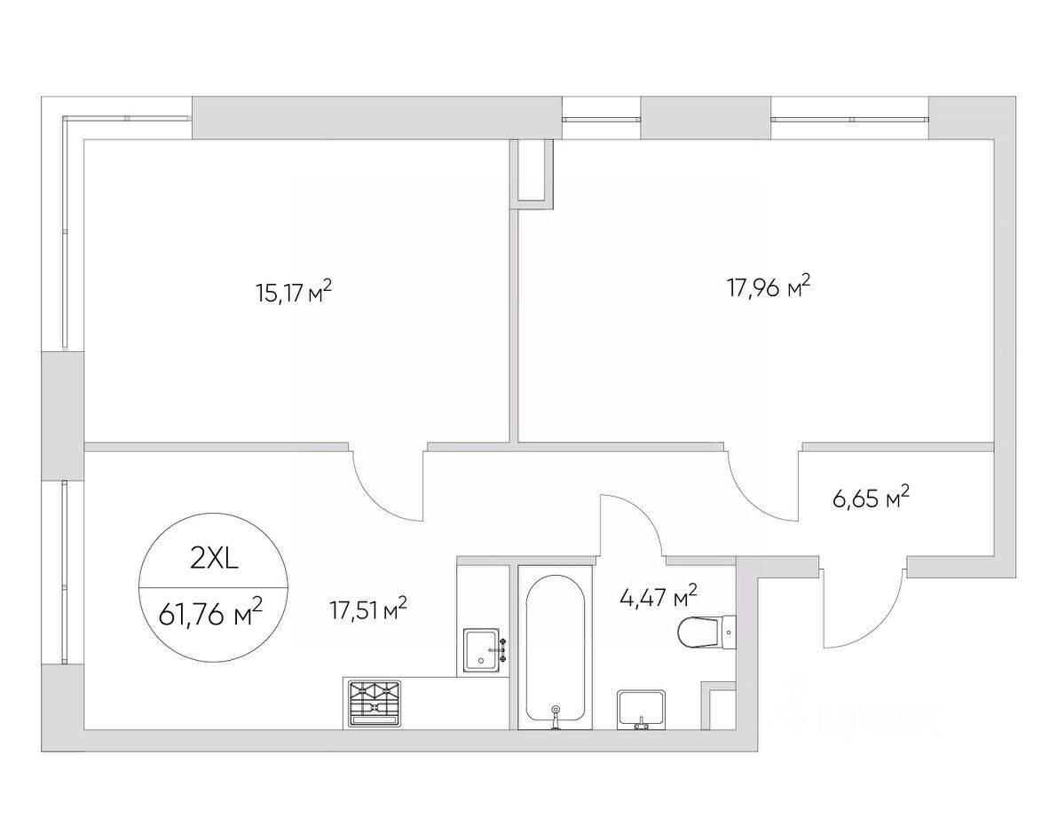 2-комн. квартира, 61,6 м², в Апарт-комплекс N'ice loft