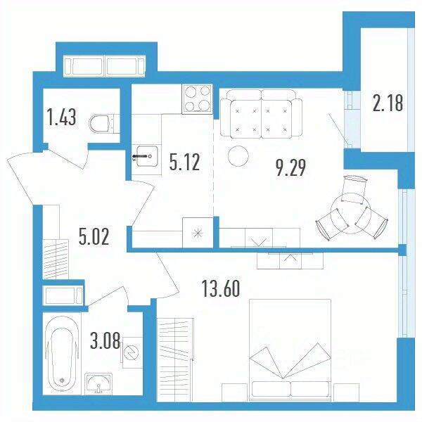 2-комн. квартира, 38,63 м², в ЖК Aerocity 4