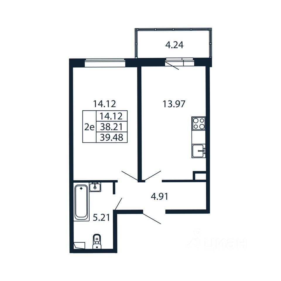 1-комн. квартира, 38,47 м², в ЖК Полис ЛАВрики