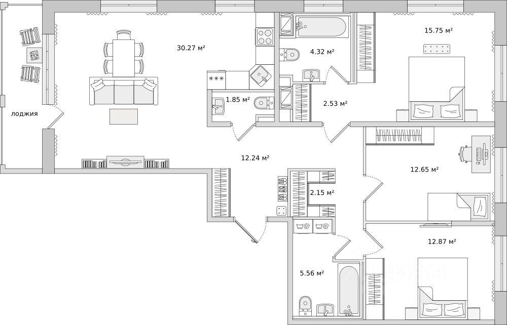 3-комн. квартира, 106,84 м², в ЖК ЦДС «Dreamline»