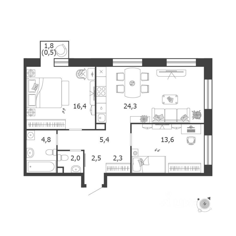 2-комн. квартира, 71,8 м², в ЖК Жилой квартал Shagal