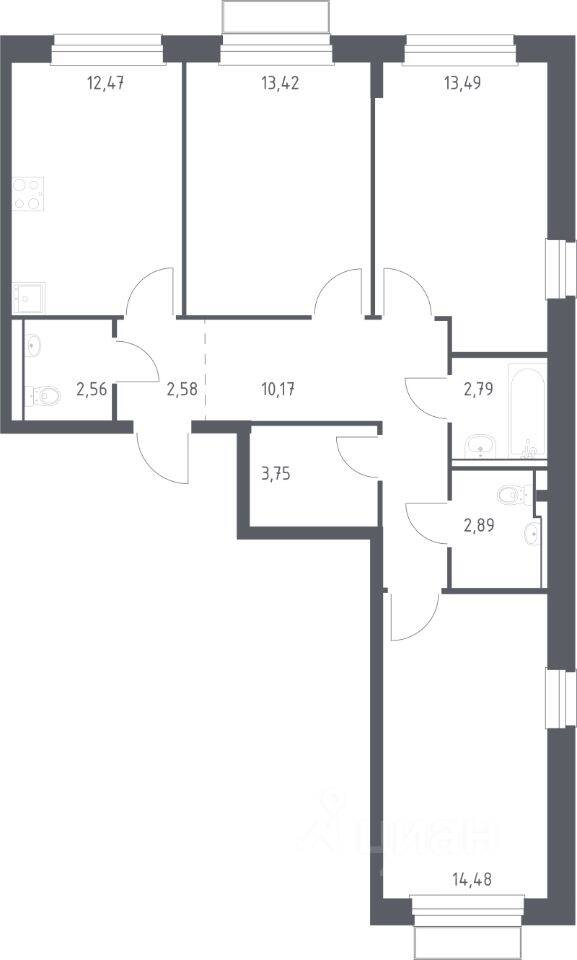 3-комн. квартира, 78,6 м², в ЖК Новое Внуково