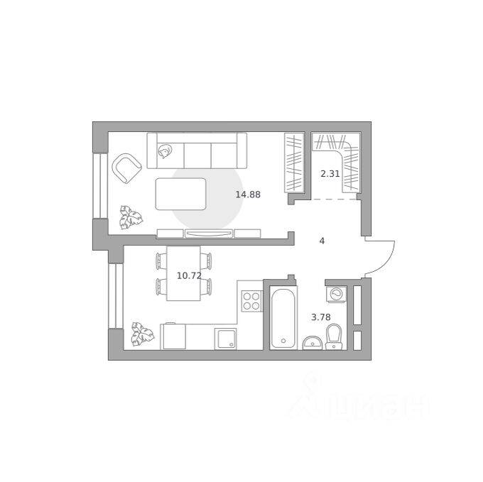 1-комн. квартира, 35,69 м², в Малоэтажный ЖК Живописный
